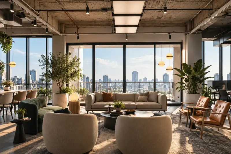 Inspirasi interior kantor open plan modern
