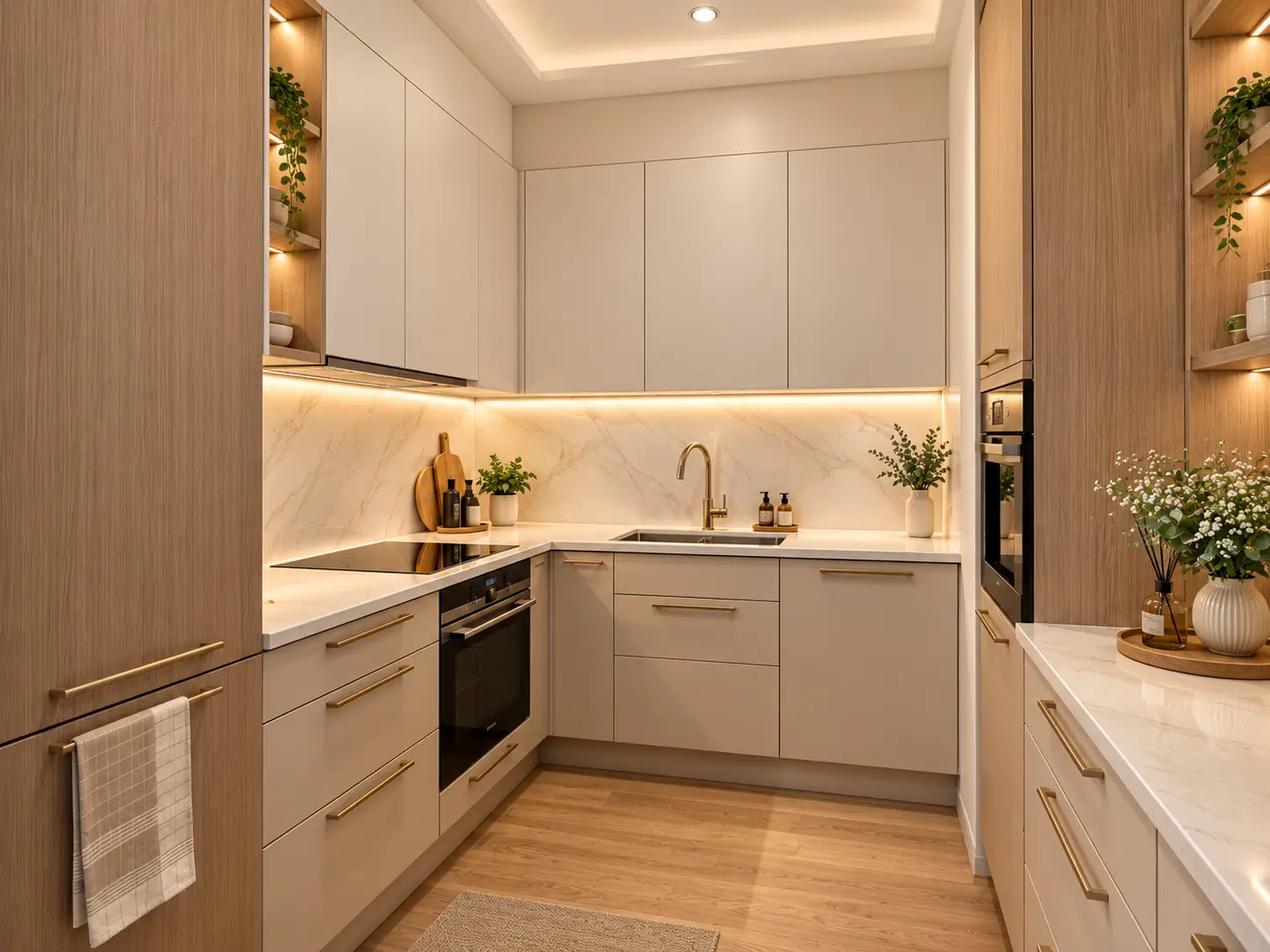Contoh kitchen set dengan kabinet dan area kerja