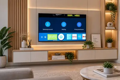 TV cabinet custom pada ruang keluarga